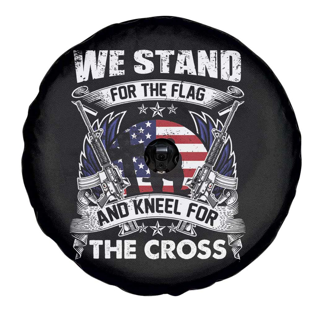 Patriotic Christian Spare Tire Cover We Stand For The Flag And Kneel For The Cross Faith American Flag TS02 Print Your Wear