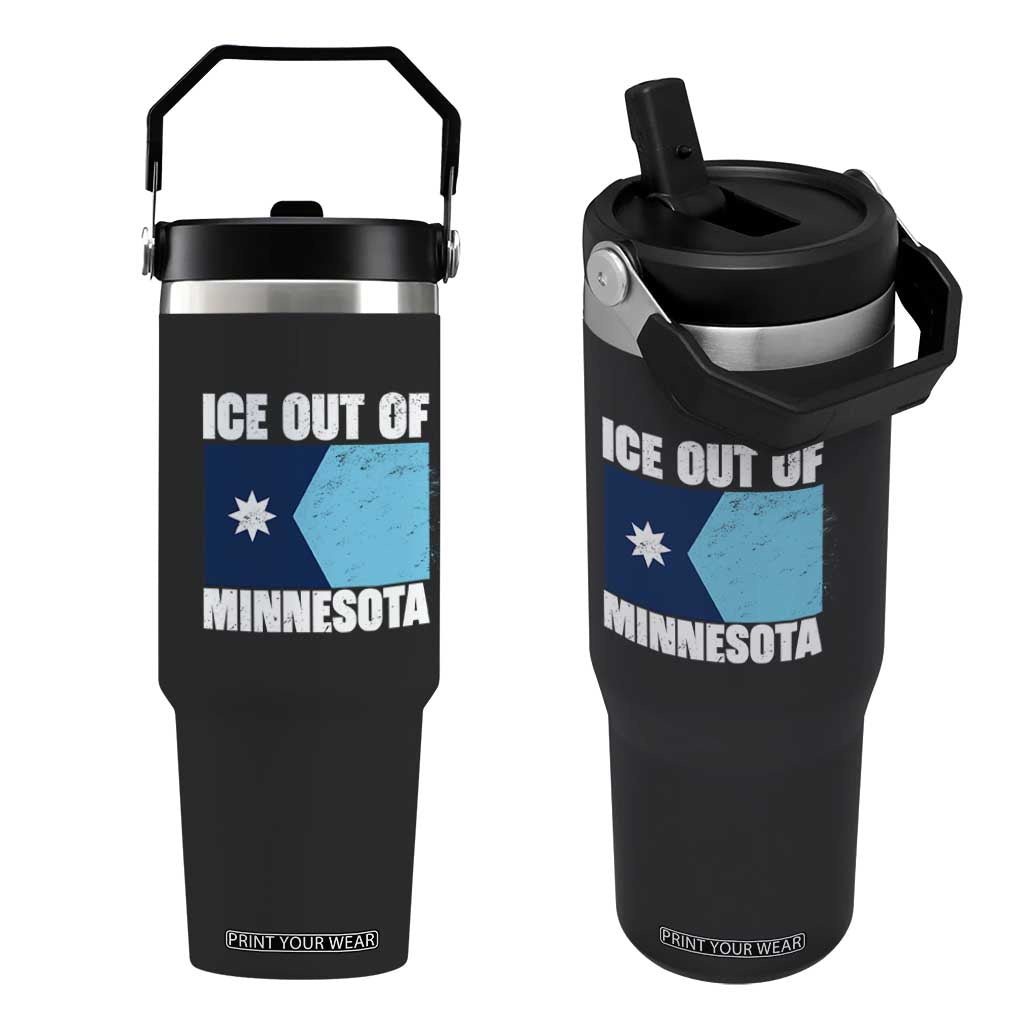 Ice Out Of Minnesota Flip Straw Tumbler State Flag Minneapolis Justice and Resistance TS02 One Size: 30 oz Black Print Your Wear