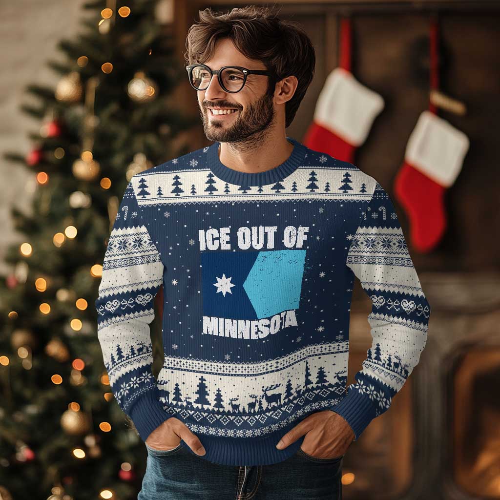 Ice Out Of Minnesota Ugly Christmas Sweater State Flag Minneapolis Justice and Resistance TS02 Navy Beige Print Your Wear