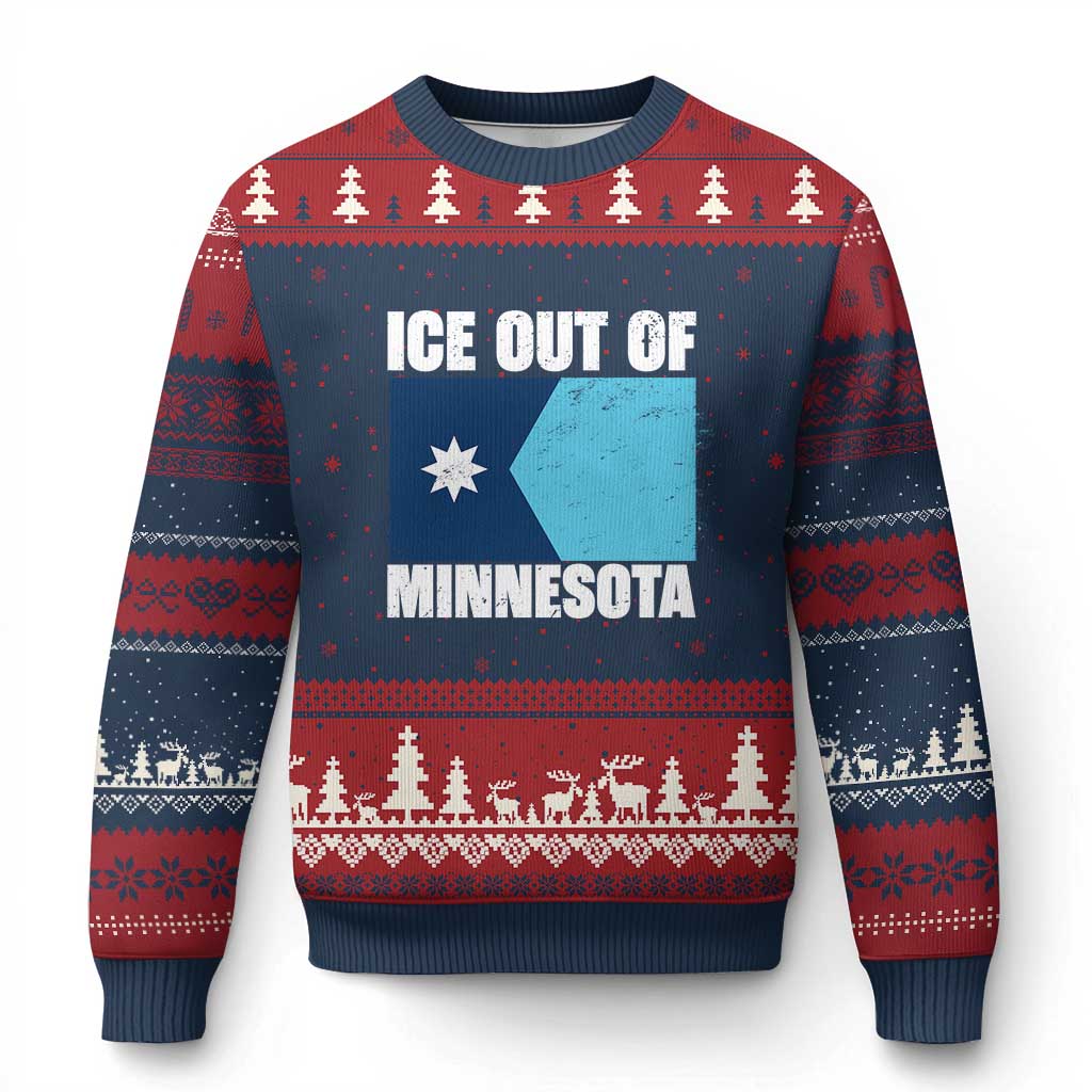 Ice Out Of Minnesota Ugly Christmas Sweater State Flag Minneapolis Justice and Resistance TS02 Navy Red Print Your Wear