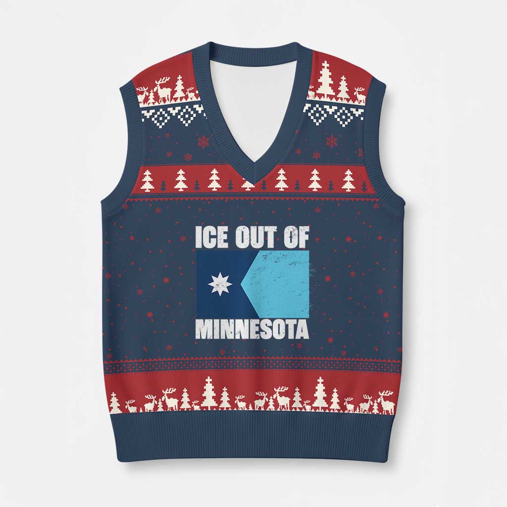 Ice Out Of Minnesota V-Neck Knit Sweater Vest State Flag Minneapolis Justice and Resistance TS02 Navy Red Print Your Wear
