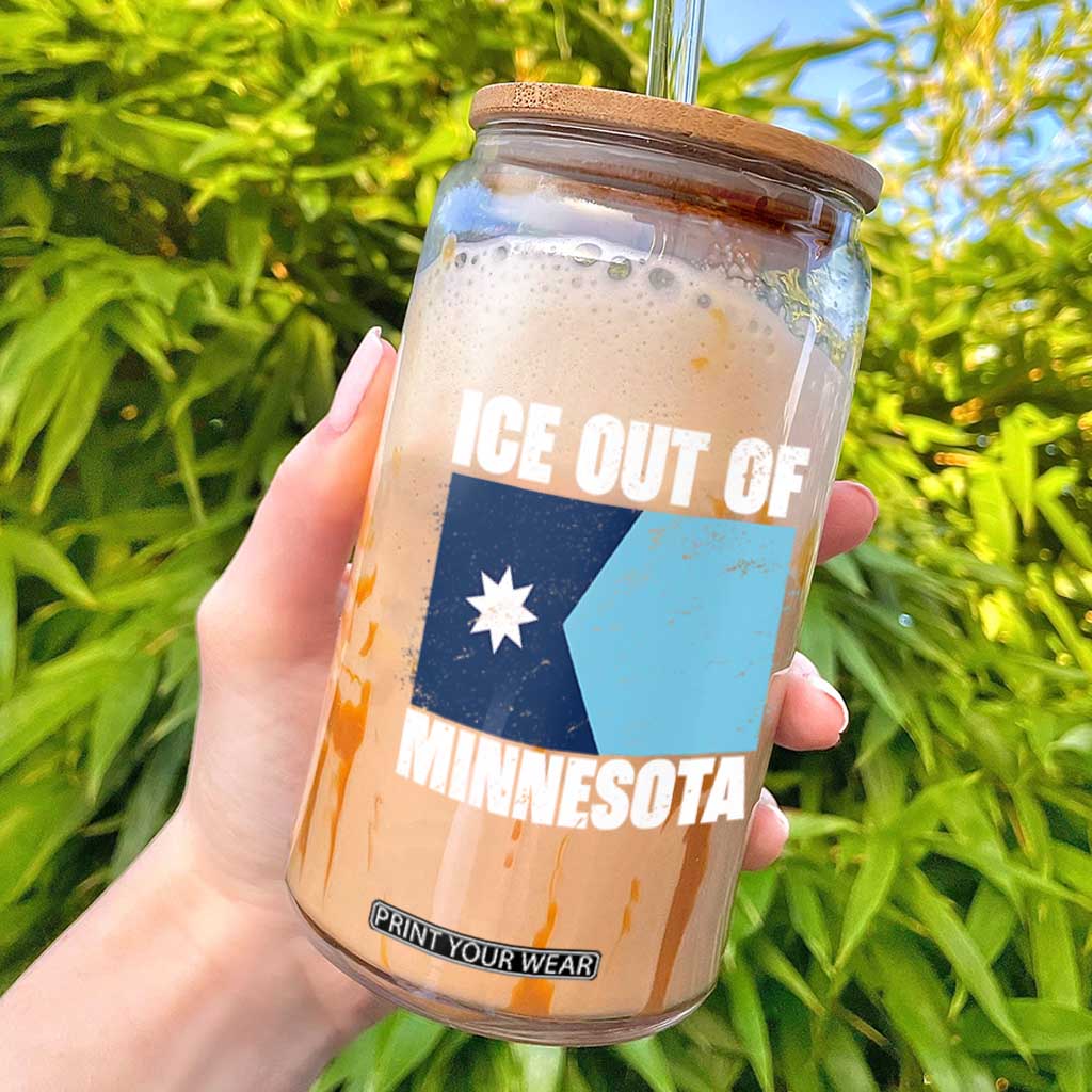 Ice Out Of Minnesota Glass Can State Flag Minneapolis Justice and Resistance TS02 Black Print Your Wear
