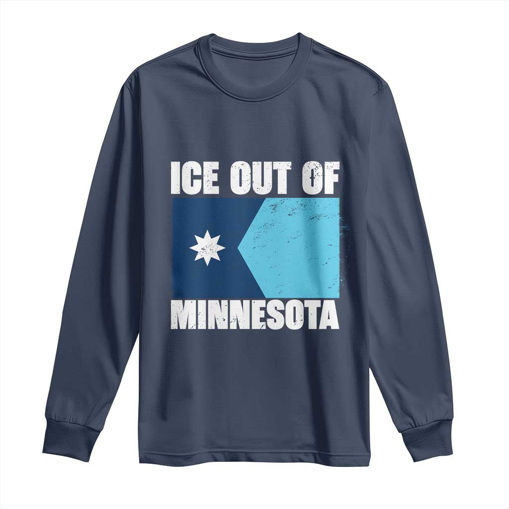 Ice Out Of Minnesota Long Sleeve Shirt - State Flag Minneapolis Justice and Resistance Tee TS02 Navy Print Your Wear