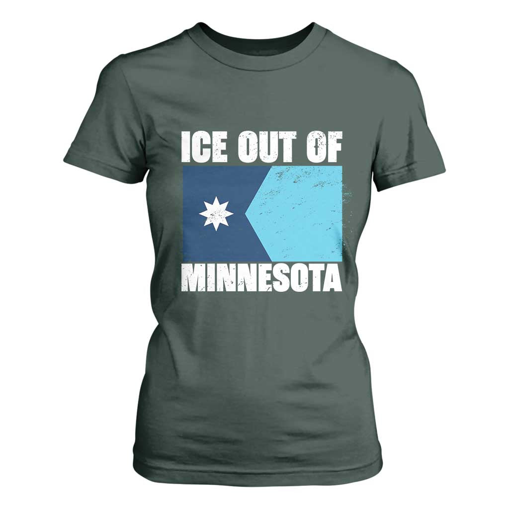 Ice Out Of Minnesota T Shirt For Women State Flag Minneapolis Justice and Resistance TS02 Dark Forest Green Print Your Wear