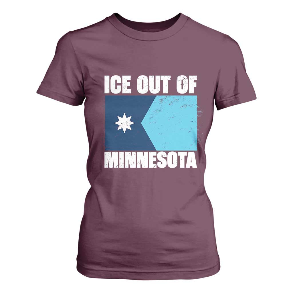 Ice Out Of Minnesota T Shirt For Women State Flag Minneapolis Justice and Resistance TS02 Maroon Print Your Wear