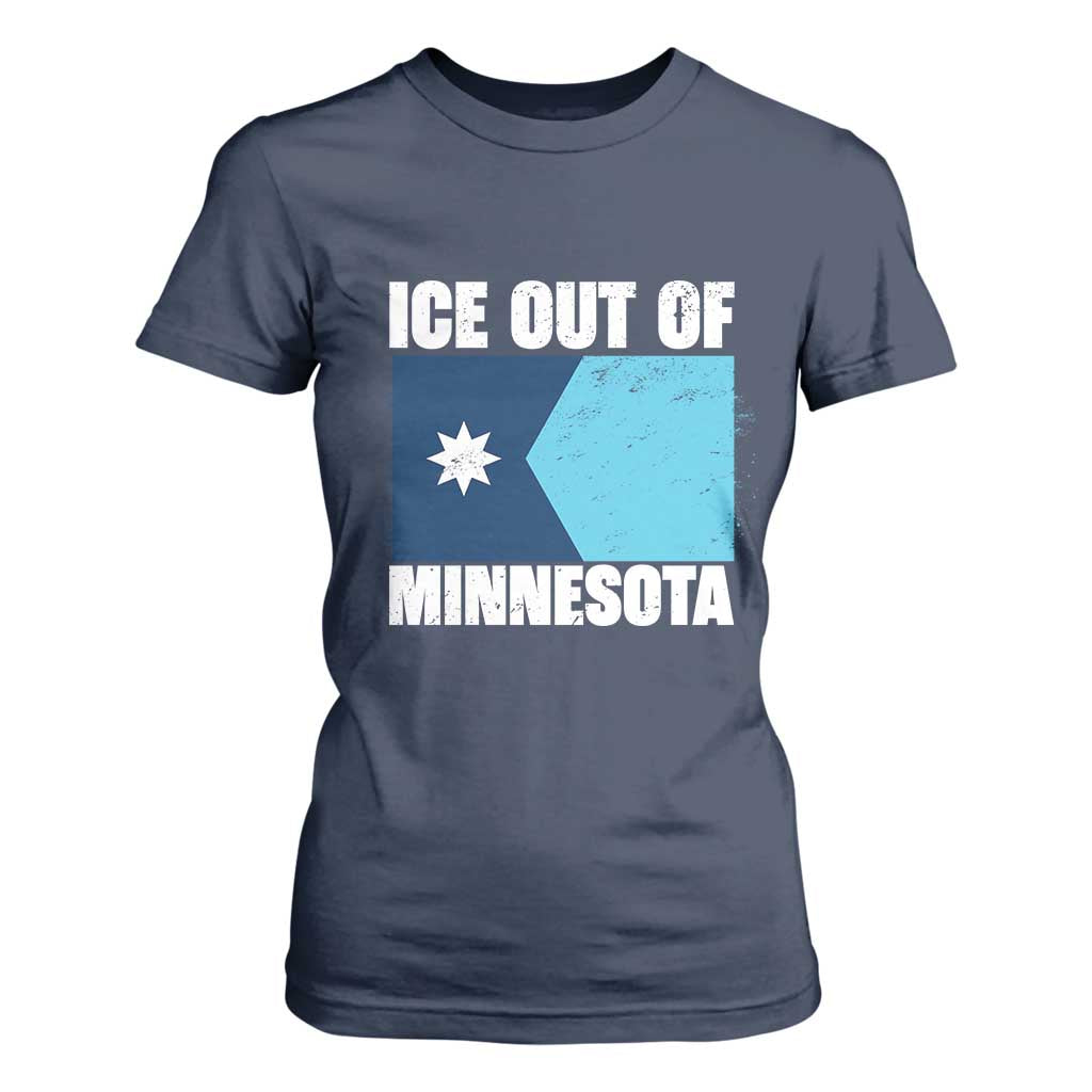Ice Out Of Minnesota T Shirt For Women State Flag Minneapolis Justice and Resistance TS02 Navy Print Your Wear