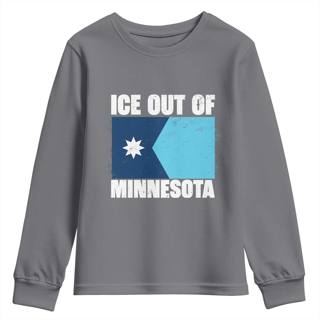 Ice Out Of Minnesota Youth Sweatshirt State Flag Minneapolis Justice and Resistance TS02 Charcoal Print Your Wear