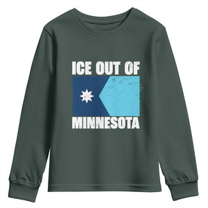 Ice Out Of Minnesota Youth Sweatshirt State Flag Minneapolis Justice and Resistance TS02 Dark Forest Green Print Your Wear