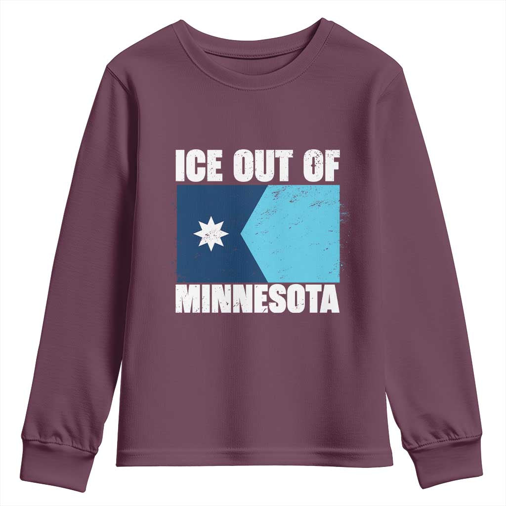Ice Out Of Minnesota Youth Sweatshirt State Flag Minneapolis Justice and Resistance TS02 Maroon Print Your Wear