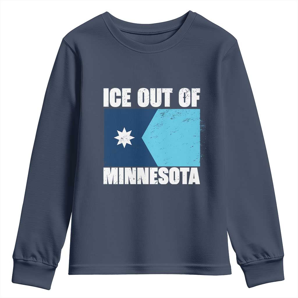 Ice Out Of Minnesota Youth Sweatshirt State Flag Minneapolis Justice and Resistance TS02 Navy Print Your Wear