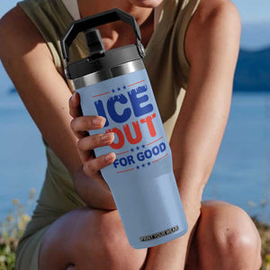 Ice Out For Good Protest Flip Straw Tumbler Justice Against Ice Political Resistance TS02 One Size: 30 oz Light Blue Print Your Wear