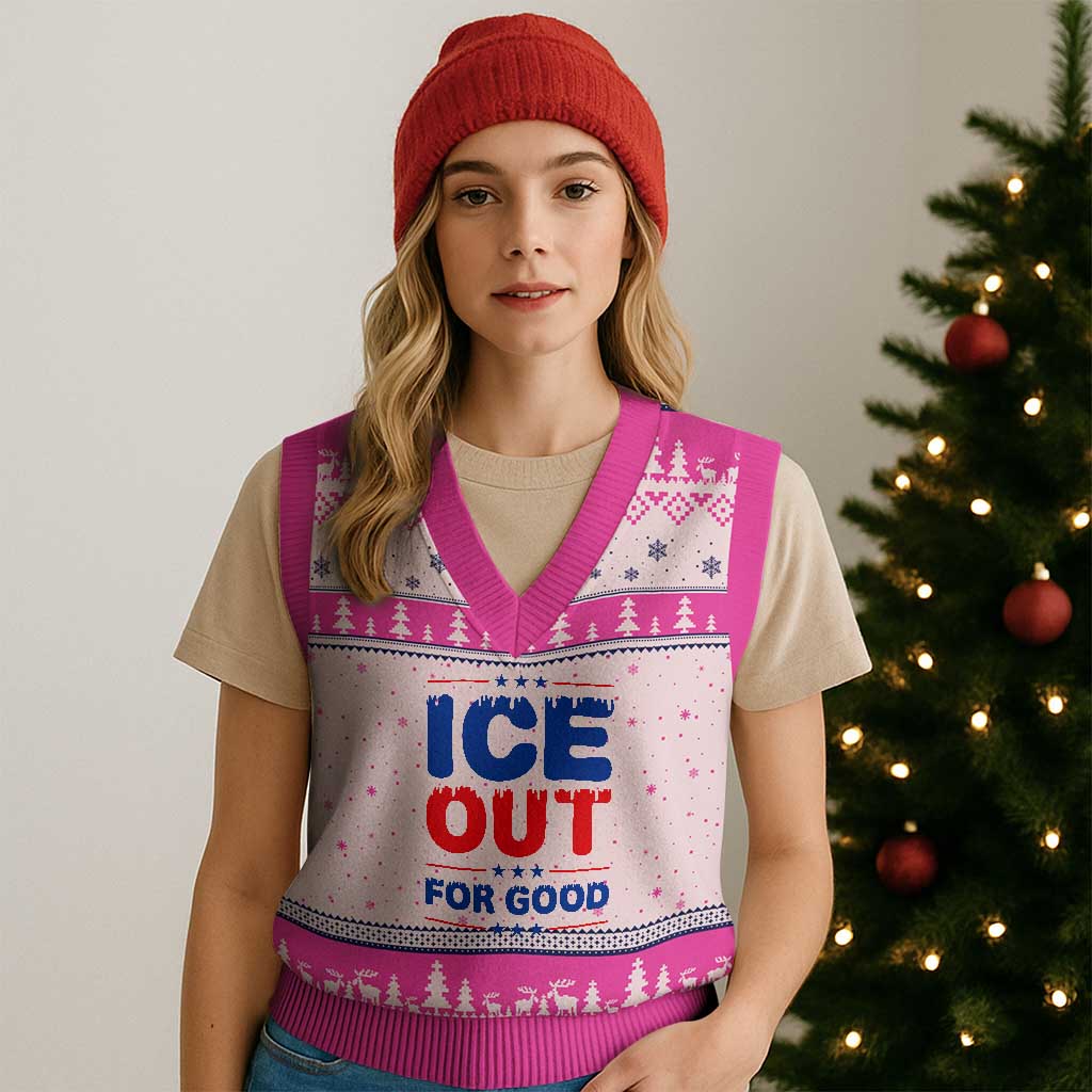 Ice Out For Good Protest V-Neck Knit Sweater Vest Justice Against Ice Political Resistance TS02 Hot Pink Print Your Wear
