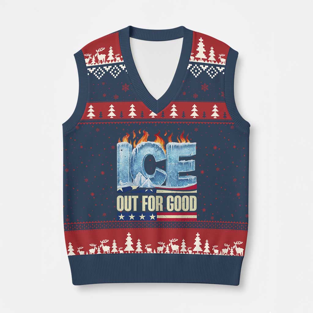 Ice Out For Good Patriotic Protest V-Neck Knit Sweater Vest Patriotic Burn Ice Justice Political Resistance TS02 Navy Red Print Your Wear