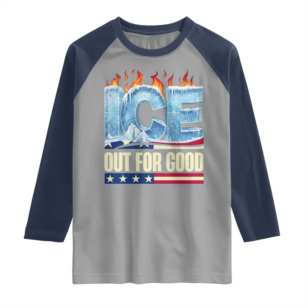 Ice Out For Good Patriotic Protest Raglan Shirt Patriotic Burn Ice Justice Political Resistance TS02 Sport Gray Navy Print Your Wear