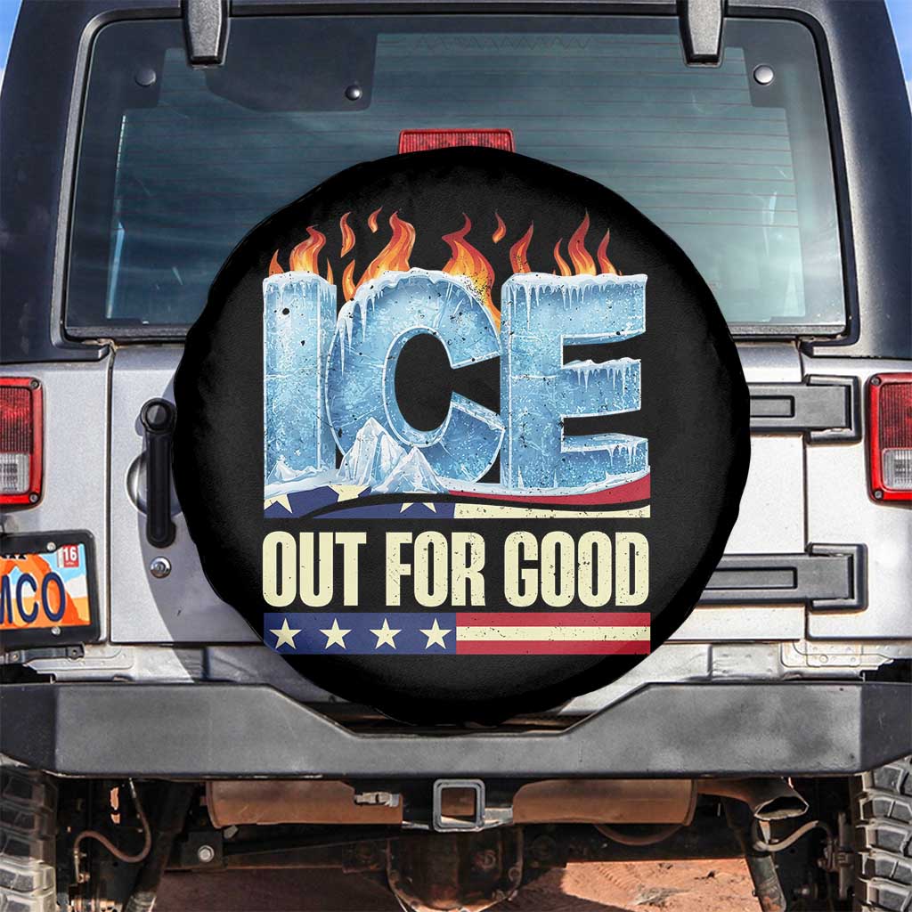 Ice Out For Good Patriotic Protest Spare Tire Cover Patriotic Burn Ice Justice Political Resistance TS02 No hole Black Print Your Wear