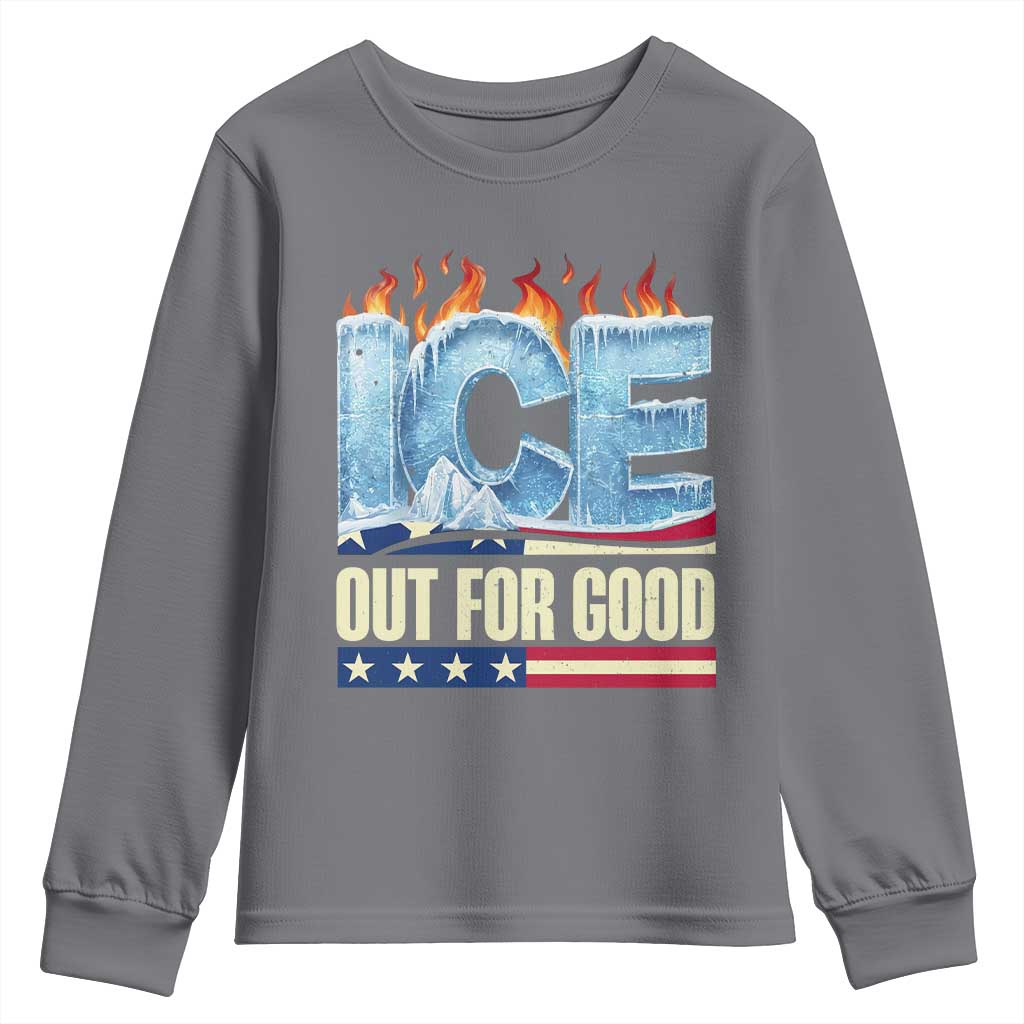 Ice Out For Good Patriotic Protest Youth Sweatshirt Patriotic Burn Ice Justice Political Resistance TS02 Charcoal Print Your Wear
