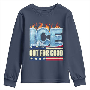 Ice Out For Good Patriotic Protest Youth Sweatshirt Patriotic Burn Ice Justice Political Resistance TS02 Navy Print Your Wear
