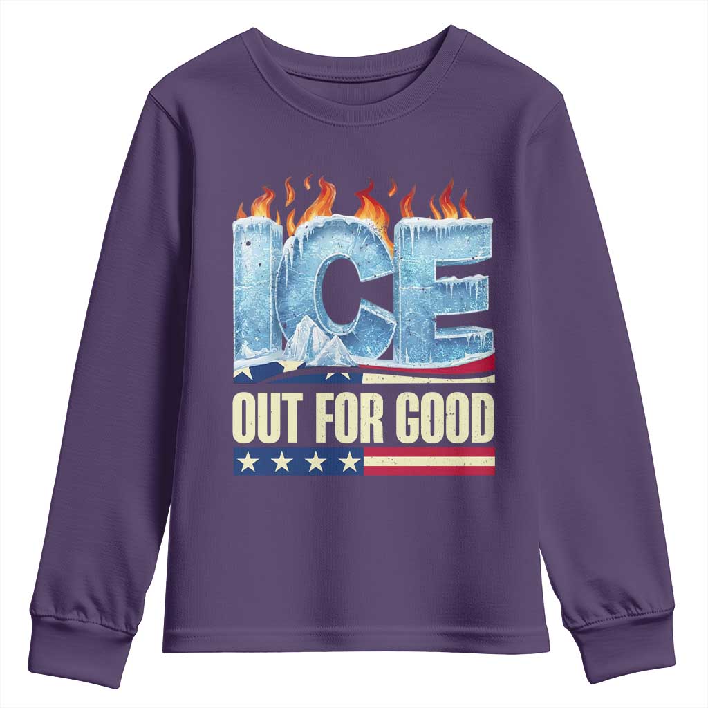 Ice Out For Good Patriotic Protest Youth Sweatshirt Patriotic Burn Ice Justice Political Resistance TS02 Purple Print Your Wear