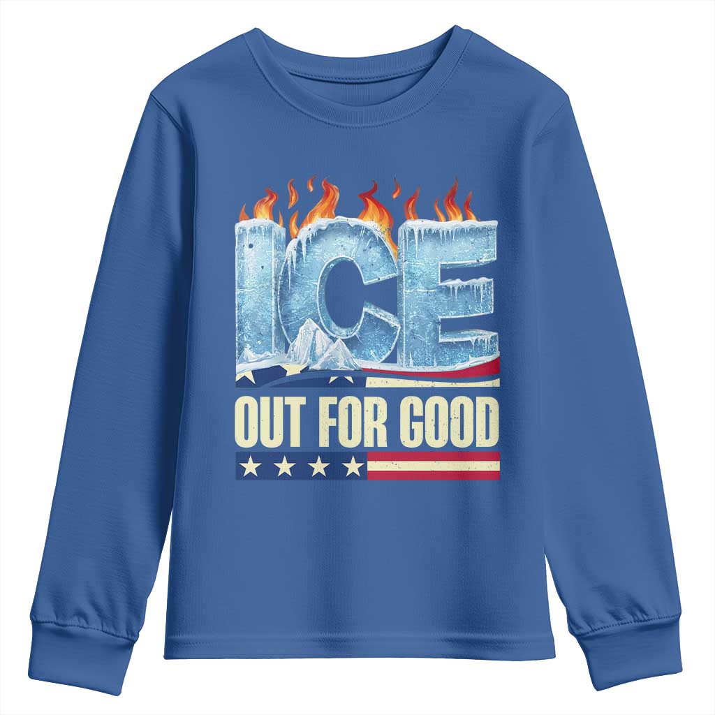 Ice Out For Good Patriotic Protest Youth Sweatshirt Patriotic Burn Ice Justice Political Resistance TS02 Royal Blue Print Your Wear