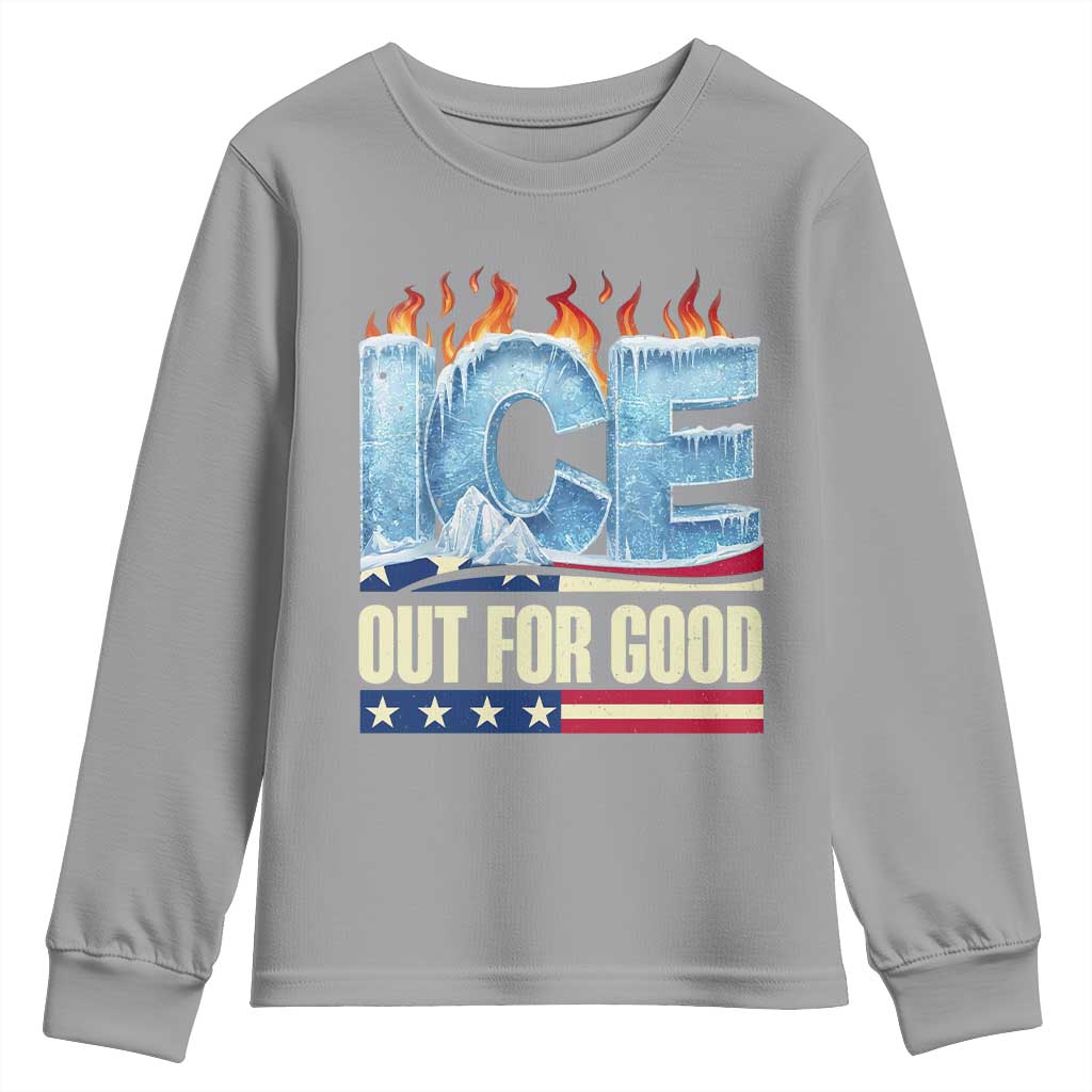 Ice Out For Good Patriotic Protest Youth Sweatshirt Patriotic Burn Ice Justice Political Resistance TS02 Sport Gray Print Your Wear