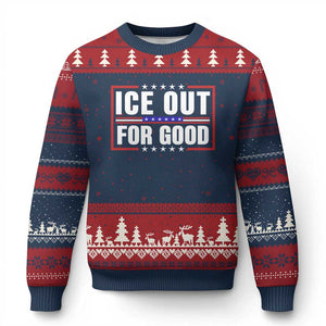 Ice Out For Good Patriotic Protest Ugly Christmas Sweater Justice Resistance Red White and Blue TS02 Navy Red Print Your Wear