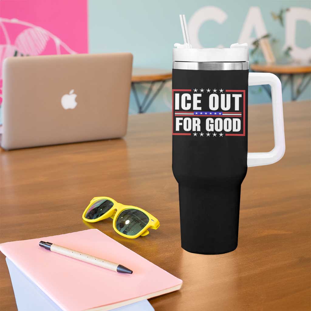 Ice Out For Good Patriotic Protest Tumbler With Handle Justice Resistance Red White and Blue TS02 Print Your Wear