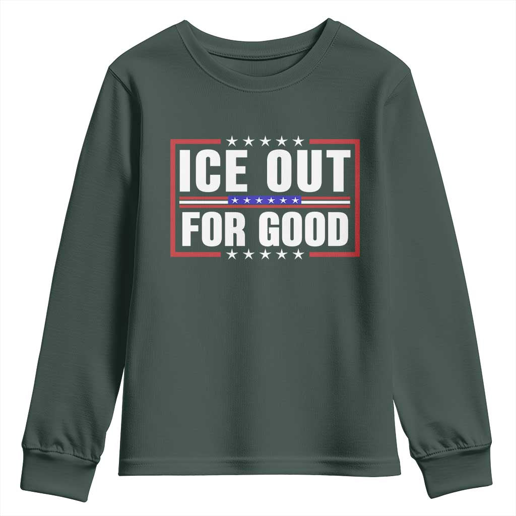 Ice Out For Good Patriotic Protest Youth Sweatshirt Justice Resistance Red White and Blue TS02 Dark Forest Green Print Your Wear