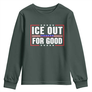 Ice Out For Good Patriotic Protest Youth Sweatshirt Justice Resistance Red White and Blue TS02 Dark Forest Green Print Your Wear