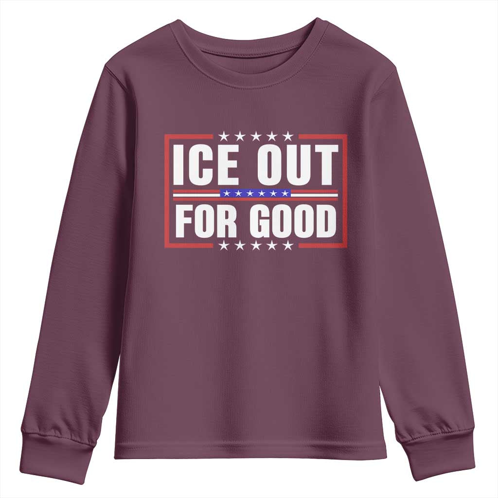 Ice Out For Good Patriotic Protest Youth Sweatshirt Justice Resistance Red White and Blue TS02 Maroon Print Your Wear