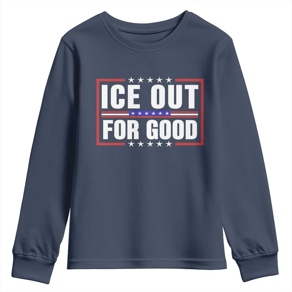 Ice Out For Good Patriotic Protest Youth Sweatshirt Justice Resistance Red White and Blue TS02 Navy Print Your Wear
