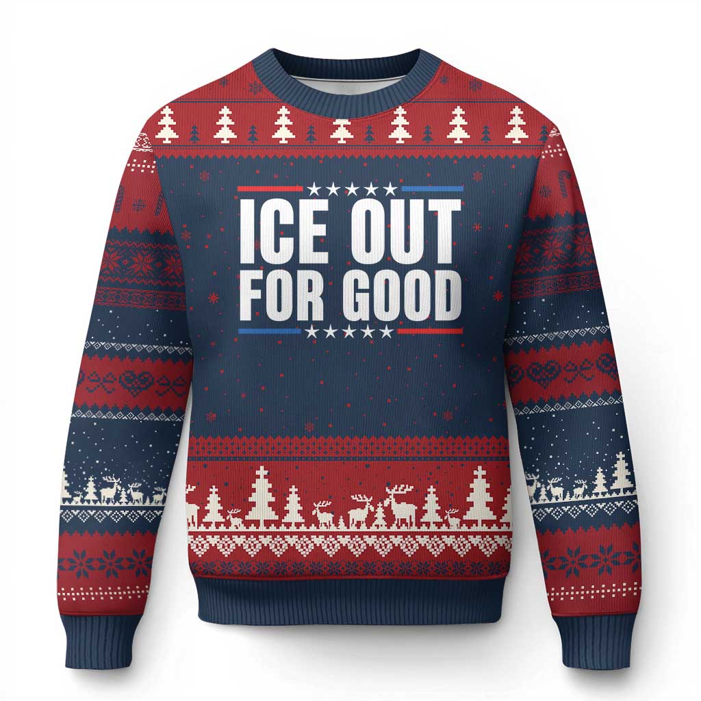 Ice Out For Good Patriotic Protest Ugly Christmas Sweater Justice Political Resistance TS02 Navy Red Print Your Wear