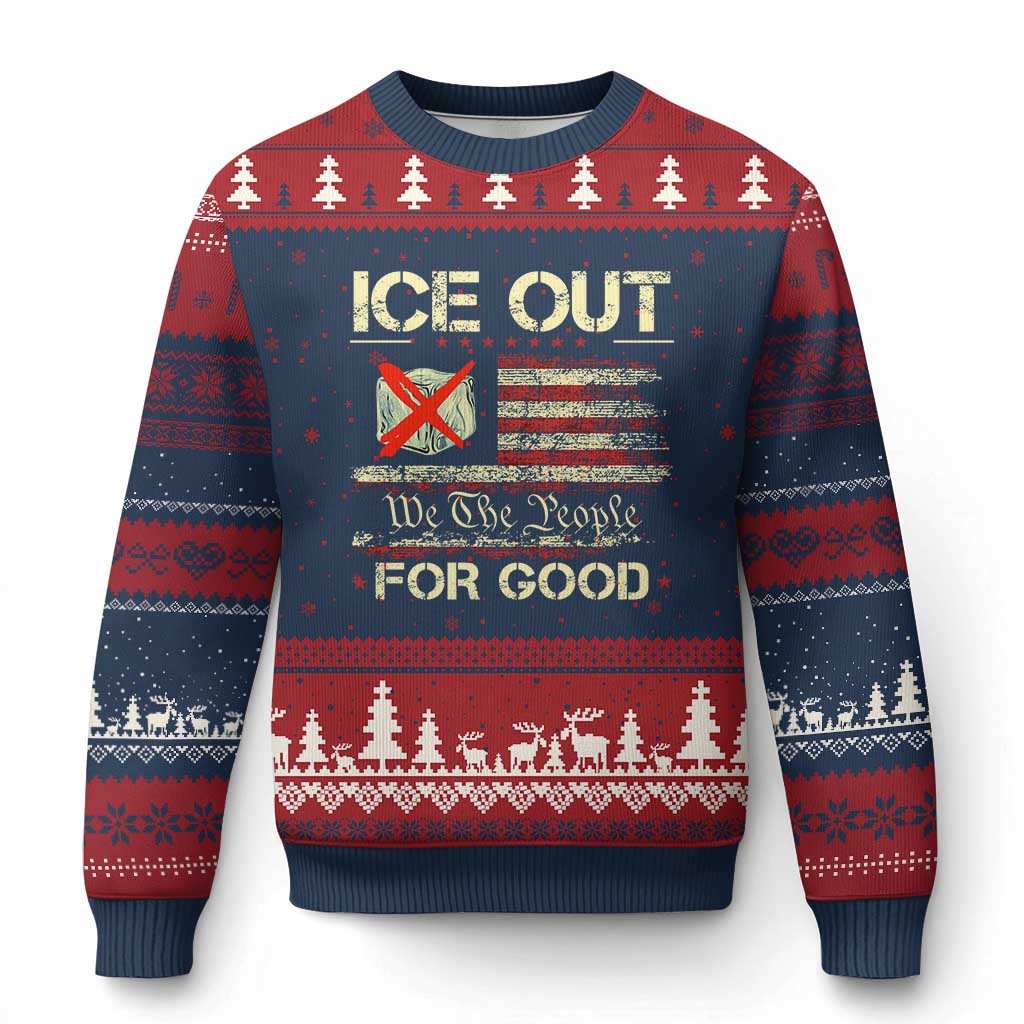 Ice Out For Good We The People Ugly Christmas Sweater Justice and Freedom Political Resistance American Flag TS02 Navy Red Print Your Wear
