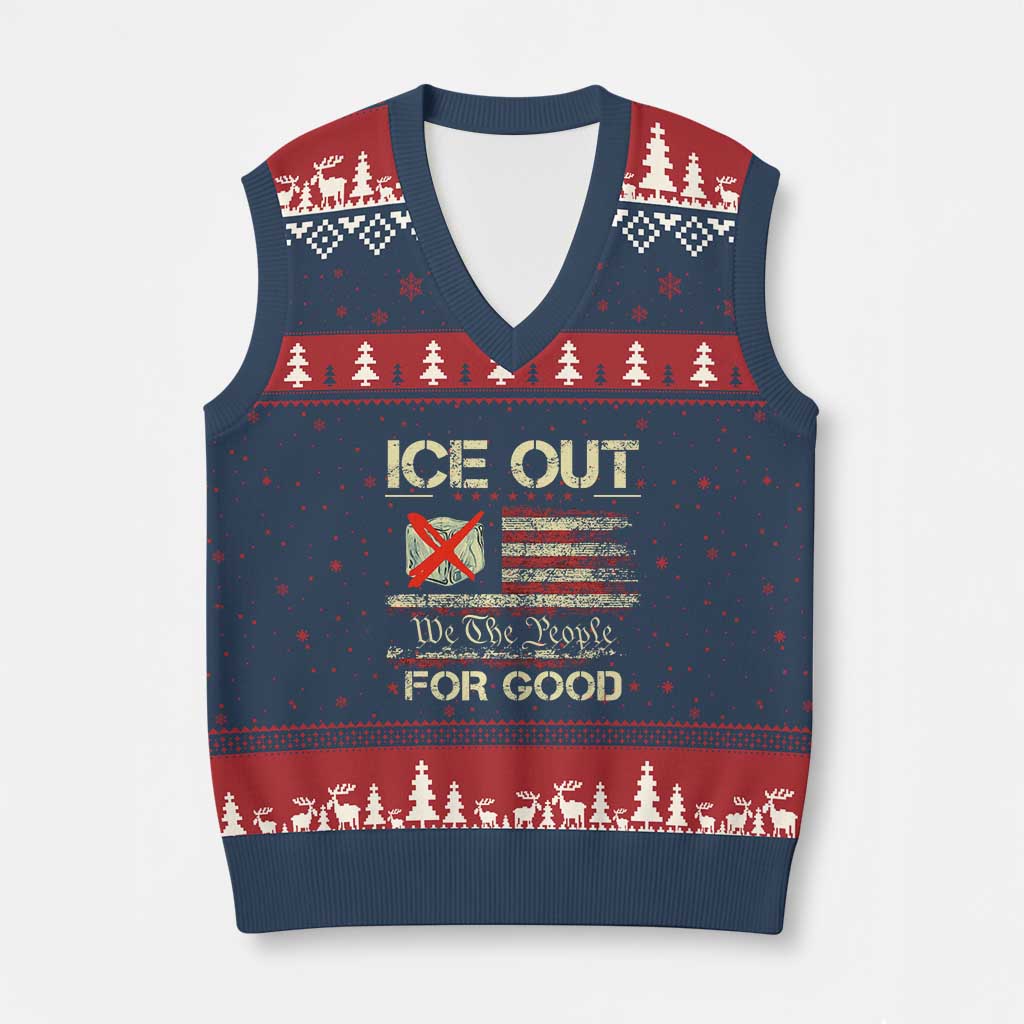Ice Out For Good We The People V-Neck Knit Sweater Vest Justice and Freedom Political Resistance American Flag TS02 Navy Red Print Your Wear