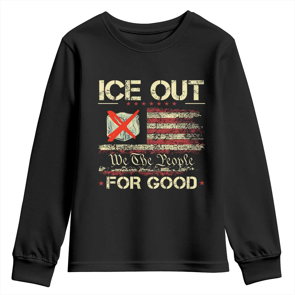 Ice Out For Good We The People Youth Sweatshirt Justice and Freedom Political Resistance American Flag TS02 Black Print Your Wear