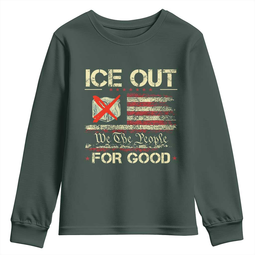 Ice Out For Good We The People Youth Sweatshirt Justice and Freedom Political Resistance American Flag TS02 Dark Forest Green Print Your Wear