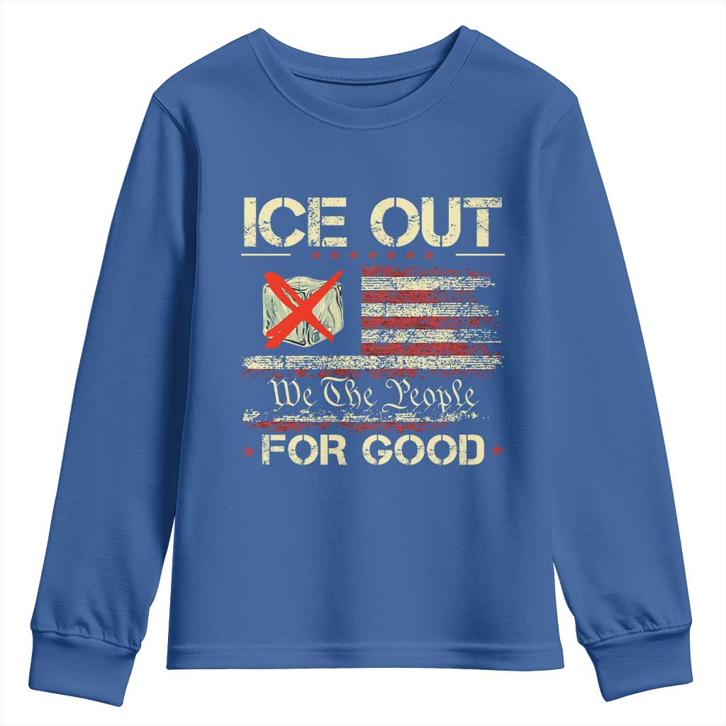 Ice Out For Good We The People Youth Sweatshirt Justice and Freedom Political Resistance American Flag TS02 Royal Blue Print Your Wear
