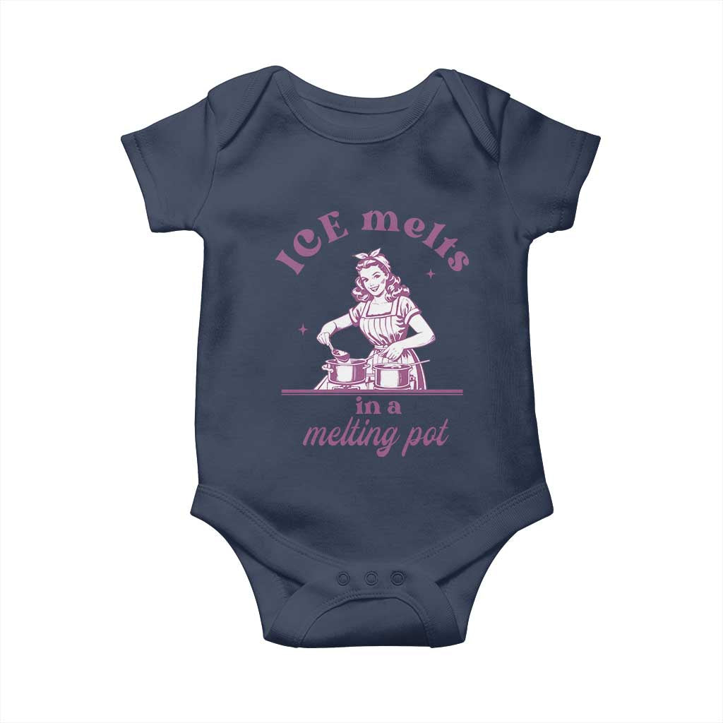Ice Melts In A Melting Pot Baby Onesie Funny Cooking Woman Retro Feminist Political Statement TS02 Navy Print Your Wear