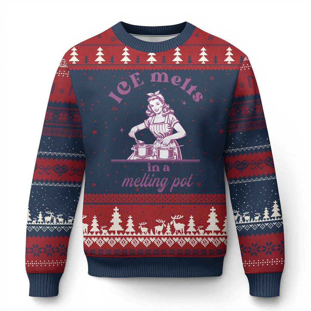Ice Melts In A Melting Pot Ugly Christmas Sweater Funny Cooking Woman Retro Feminist Political Statement TS02 Navy Red Print Your Wear