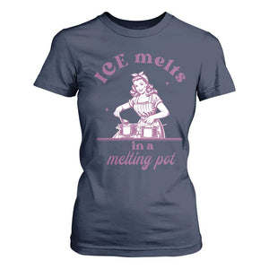 Ice Melts In A Melting Pot T Shirt For Women Funny Cooking Woman Retro Feminist Political Statement TS02 Navy Print Your Wear