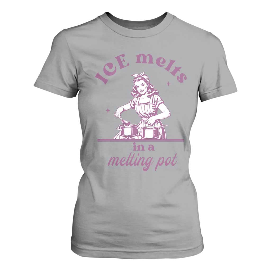 Ice Melts In A Melting Pot T Shirt For Women Funny Cooking Woman Retro Feminist Political Statement TS02 Sport Gray Print Your Wear