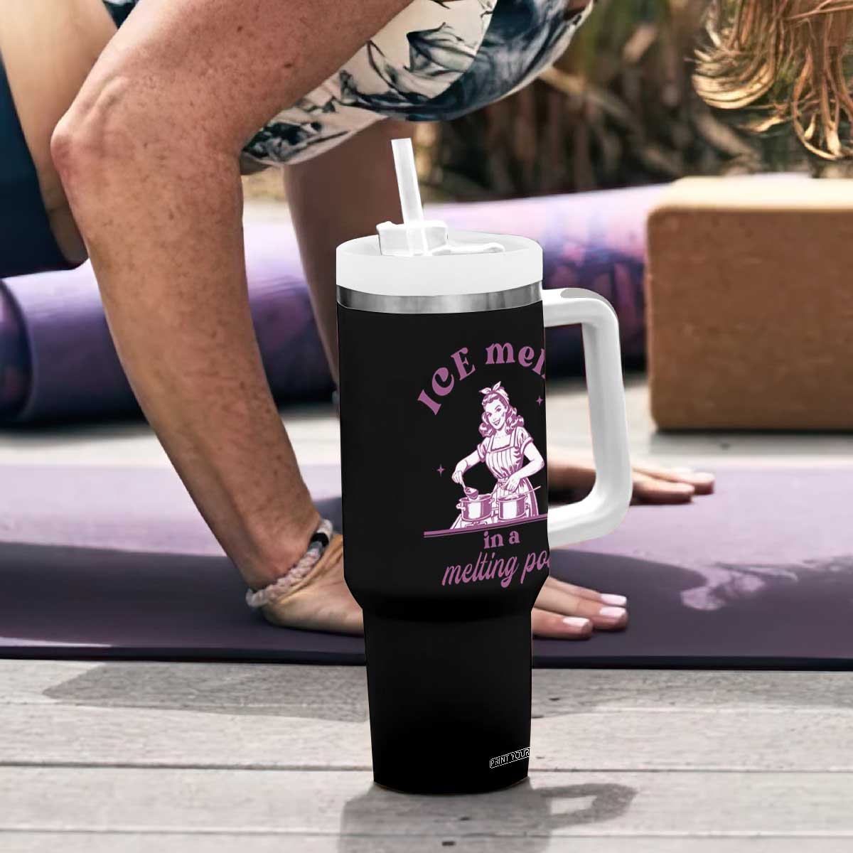 Ice Melts In A Melting Pot Tumbler With Handle Funny Cooking Woman Retro Feminist Political Statement TS02 Print Your Wear