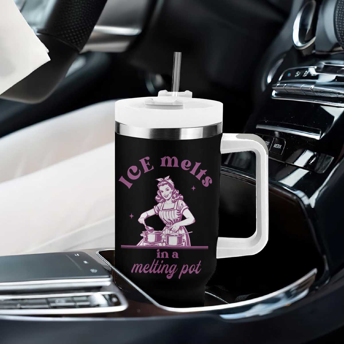 Ice Melts In A Melting Pot Tumbler With Handle Funny Cooking Woman Retro Feminist Political Statement TS02 Print Your Wear