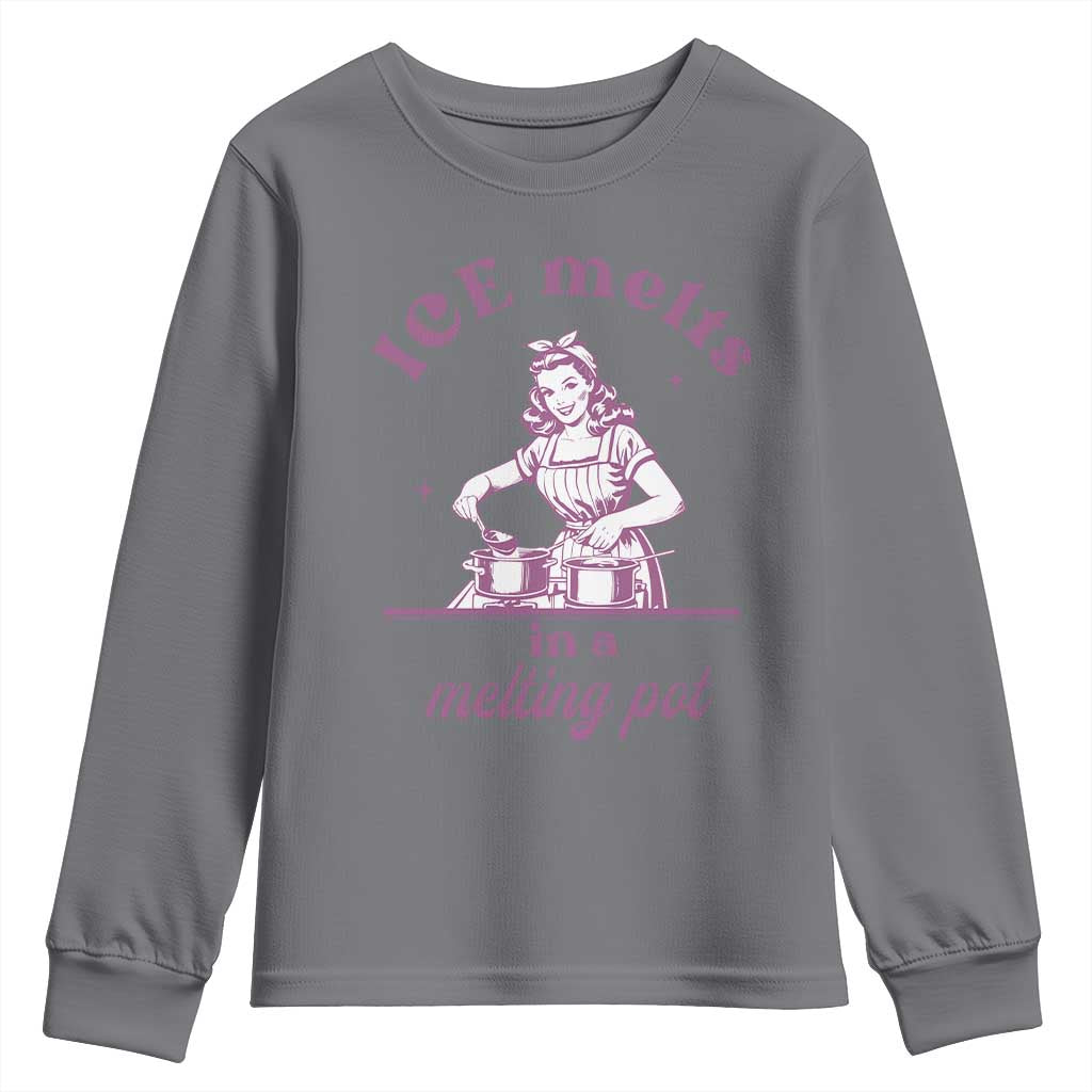 Ice Melts In A Melting Pot Youth Sweatshirt Funny Cooking Woman Retro Feminist Political Statement TS02 Charcoal Print Your Wear