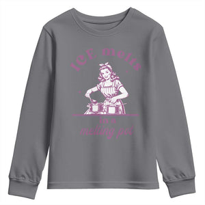 Ice Melts In A Melting Pot Youth Sweatshirt Funny Cooking Woman Retro Feminist Political Statement TS02 Charcoal Print Your Wear