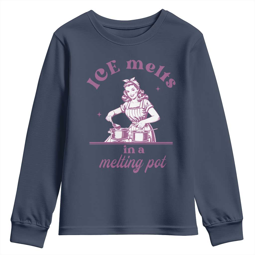 Ice Melts In A Melting Pot Youth Sweatshirt Funny Cooking Woman Retro Feminist Political Statement TS02 Navy Print Your Wear