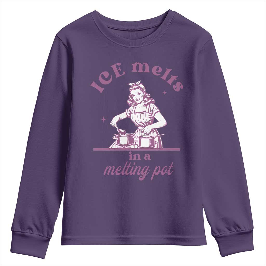 Ice Melts In A Melting Pot Youth Sweatshirt Funny Cooking Woman Retro Feminist Political Statement TS02 Purple Print Your Wear