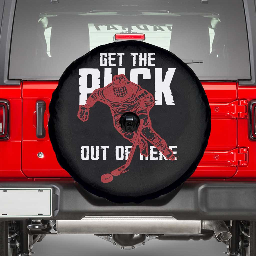 Get The Puck Out of Here Spare Tire Cover Sarcastic Ice Hockey Pun Humor TS02 Black Print Your Wear