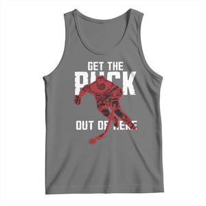 Get The Puck Out of Here Tank Top Sarcastic Ice Hockey Pun Humor TS02 Black Heather Print Your Wear