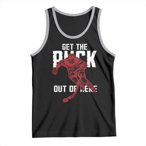 Get The Puck Out of Here Tank Top Sarcastic Ice Hockey Pun Humor TS02 Black Athletic Heather Print Your Wear