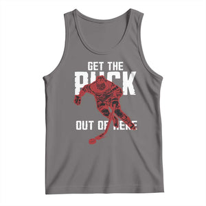 Get The Puck Out of Here Tank Top Sarcastic Ice Hockey Pun Humor TS02 Deep Heather Print Your Wear